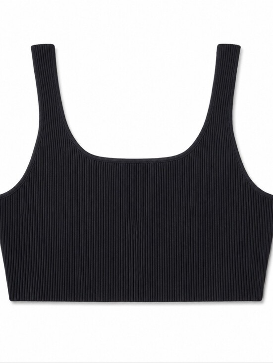 Babaton Tops - Babaton Black Ribbed Square-Neck Crop Top 2XL